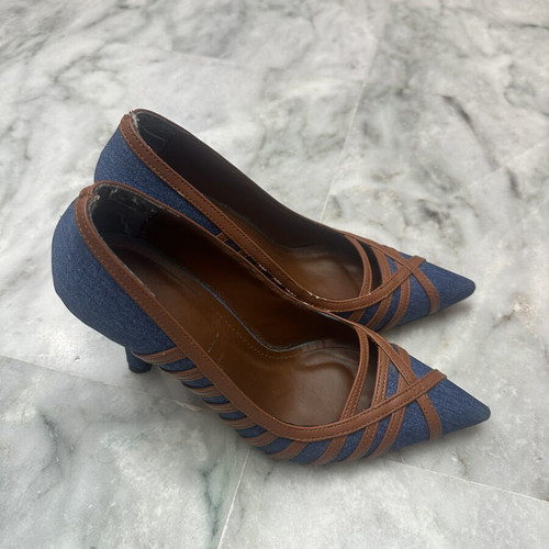 Denim pumps size 36, blue and brown