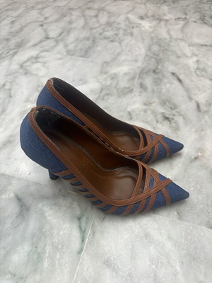 Denim pumps size 36, blue and brown