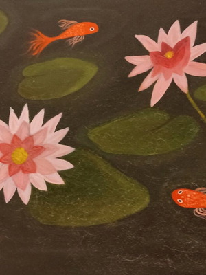 Oil painting lotus and goldfish new, 50x60 cm