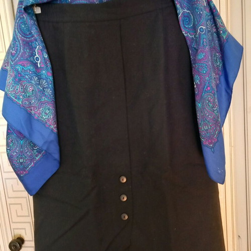 Blue wool skirt used large with scarf gift