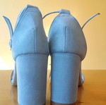 GoGo Shoes blue castor sandals with removable bow and block heel