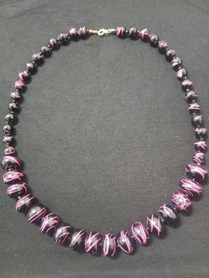 Women's necklace, black and pink, 62 cm, like new