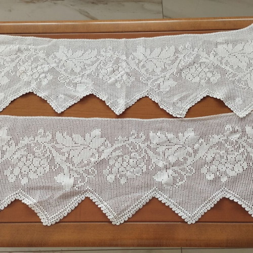 Vintage handmade wide crochet lace set of 2 with grapevine design, like new