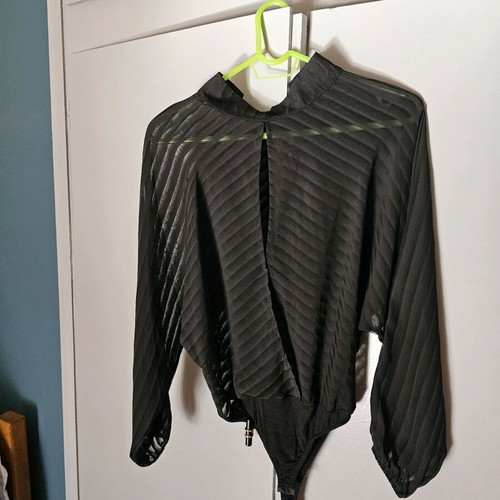 Black see through bodysuit with chest opening like new
