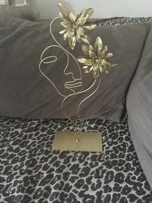 Decorative golden female face with flowers sculpture like new