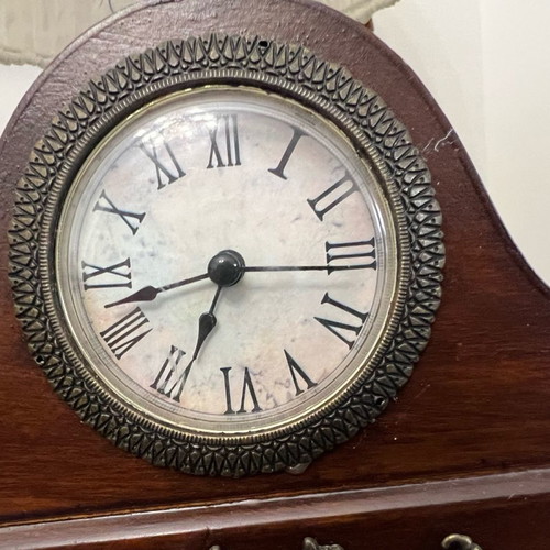 Table clock used, wooden with metal decorative elements
