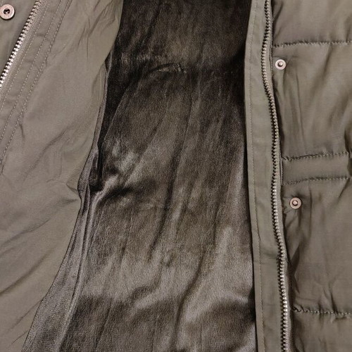 Winter coat olive color with fur inside and on hood, like new