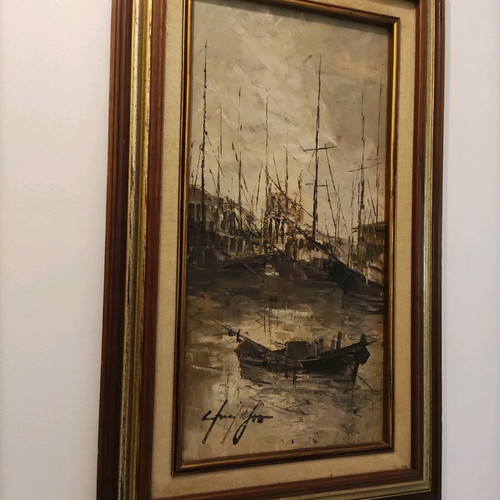 Painting by Stamatina Marnezou like new, 30x60 with solid wood frame