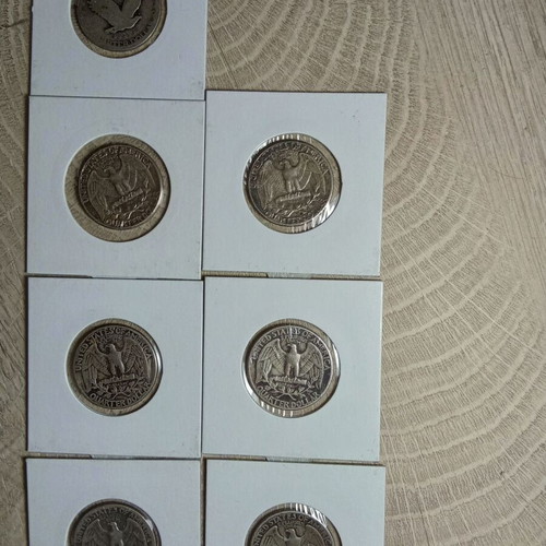 Quarter dollar used, various dates, 900 silver, pack of 7 coins