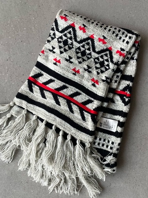 H&M scarf with fringes new, gray multicolor