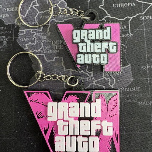 Grand Theft Auto VI Keychain New 3D Printed Vice City Design
