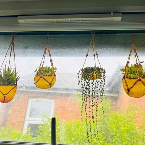 Decorative stickers pots new, set of 4 hanging pots and 9 butterflies