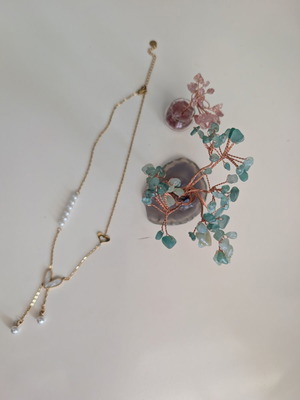 Women's handmade necklace with 45cm gold-tone steel chain, new