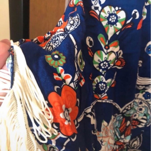 Multicolor summer dress like new with fringes and cord size L