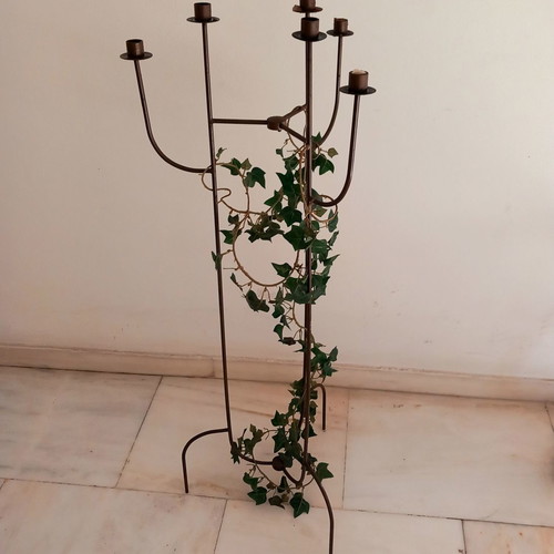 Metal floor-standing six-arm candlestick used, height 1.05 m
