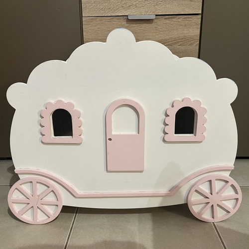 Wooden Baptism Carriage used, decorated with pink tulle