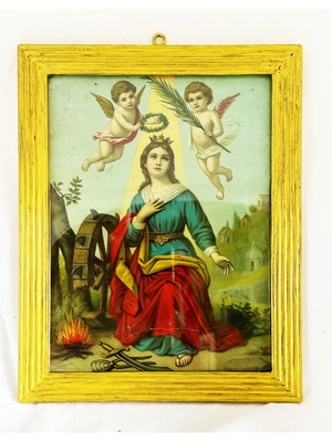 Antique Chromolithograph Saint Augusta by Fridolin Leiber used