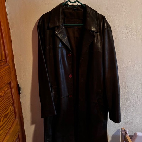 Long leather men's coat green olive like new
