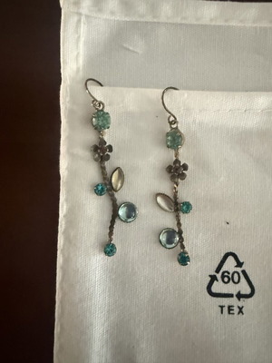 Handmade earrings with green stones and crystals, like new
