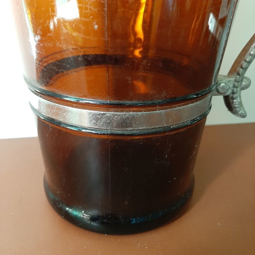 German vintage beer bottle growler with metal handle