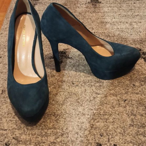 Makis Kotris leather pumps used, size 39, 12cm dark petrol