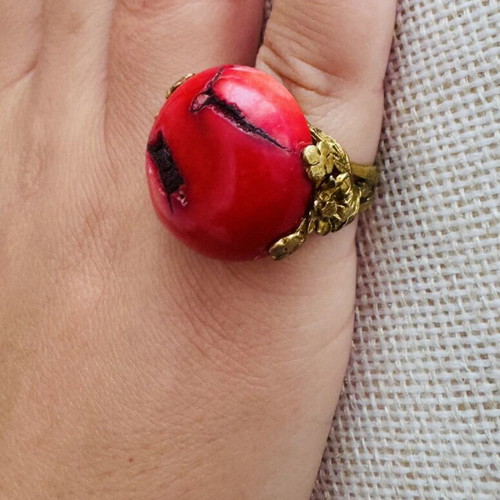Silver 925 ring with authentic coral, vintage handmade no 55