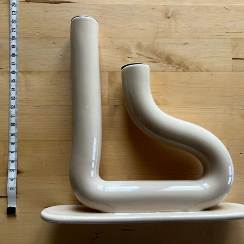 Ceramic candlestick used, two holes