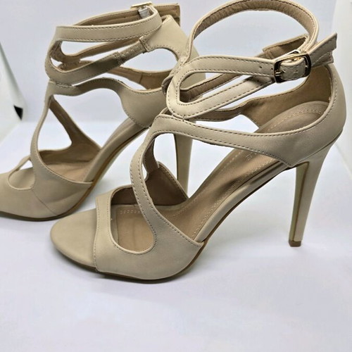Camille beige sandals like new with double buckle, 10.5cm heels