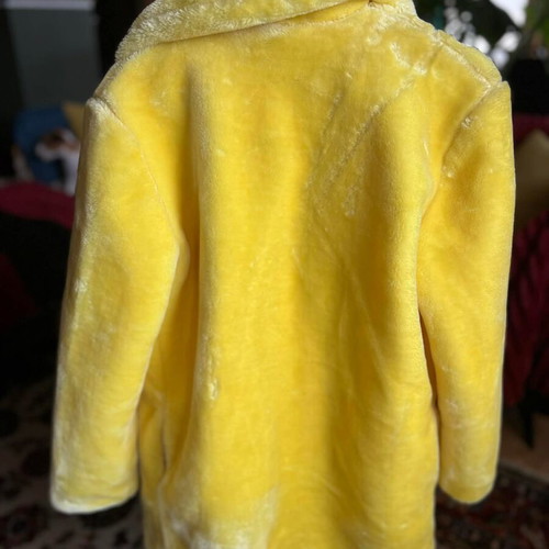 Yellow faux fur coat new, statement jacket