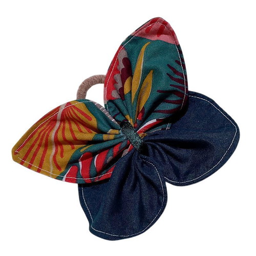 Butterfly hair tie multicolored made to order with tropical pattern