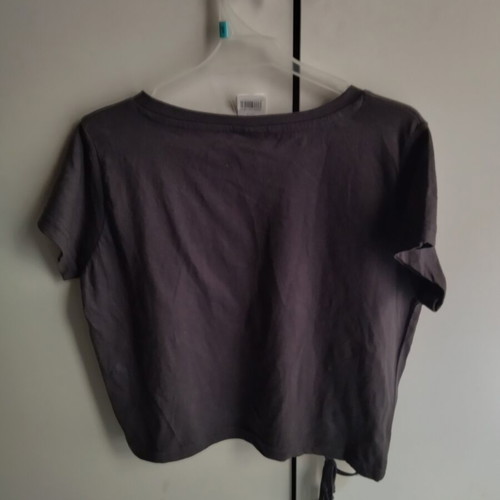 Women's T-shirt charcoal with floral print and typography, new with tags