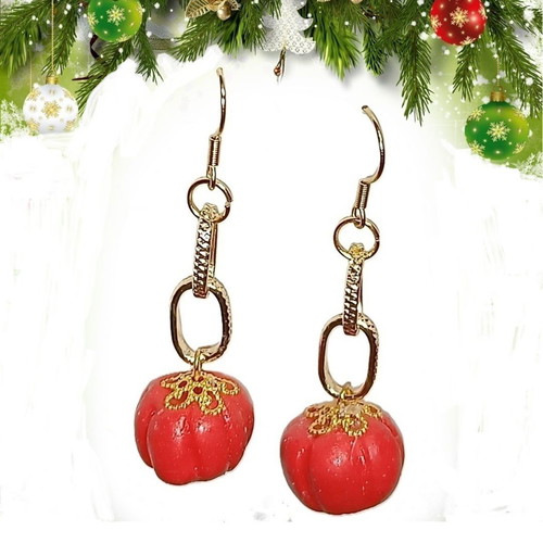 Handmade Christmas Earrings Pumpkins new, red