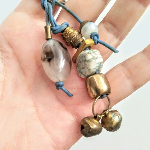 Handmade keychain new from natural materials with blue leather cord