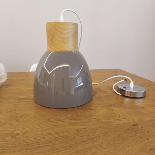 Pendant kitchen light, grey and wood