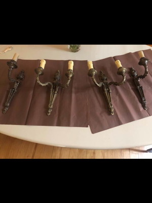 Vintage wall sconces like new, two double and two single brass
