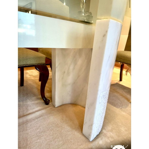 Monumental marble dining table for 10 people with special glass