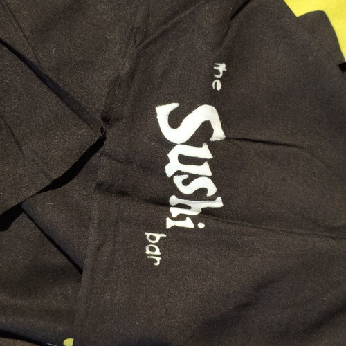 The Sushi Bar black scarf like new with yellow fish design