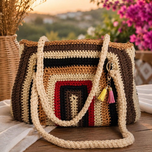 Boho Terra Tote shoulder bag new, colorful geometric design