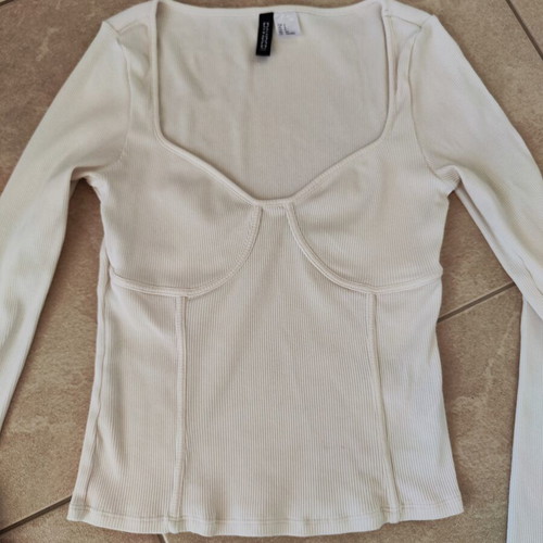 H&M ribbed corset-style blouse, white, size S