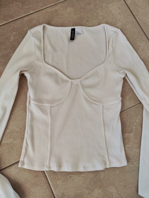 H&M ribbed corset-style blouse, white, size S