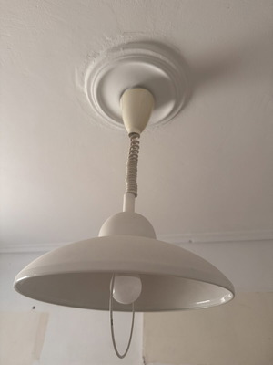 Vintage pendant light with ring 1940 Dutch used, off-white beige
