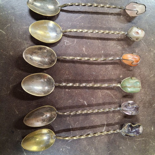 Teaspoons with semi-precious stones set of 6 used