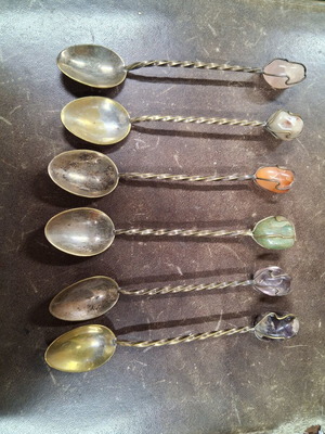 Teaspoons with semi-precious stones set of 6 used