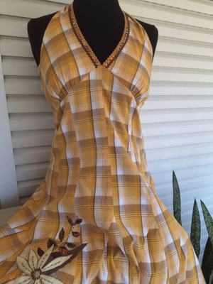 Derhy vintage dress with embroidery new, size M, brown and yellow