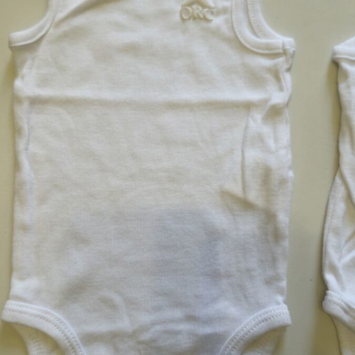 Cotton baby bodysuits like new, 2 white Orchestra up to 60cm, 2 white/blue Repanda up to 56cm