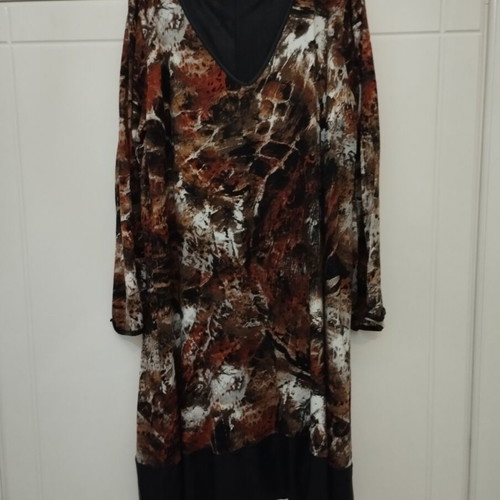 Dress M-L like new, brown-black, elastic fabric with satin finish