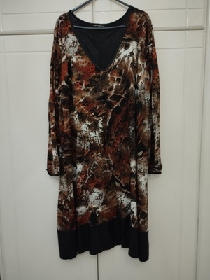 Dress M-L like new, brown-black, elastic fabric with satin finish