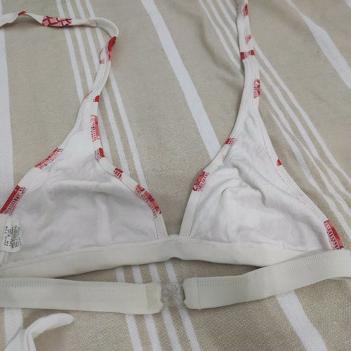 Bikini swimsuit white with orange details and sequins small in very good condition