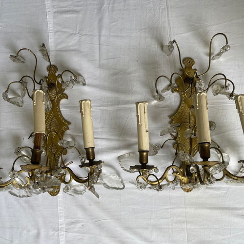 Louis XV style wall lights used with crystals set of 2