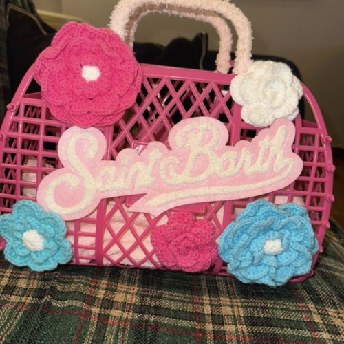 Saint Barth knitted basket bag with flowers like new